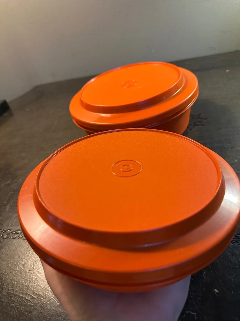 Bright Orange Round Tupperware Storage Containers - Set of 2